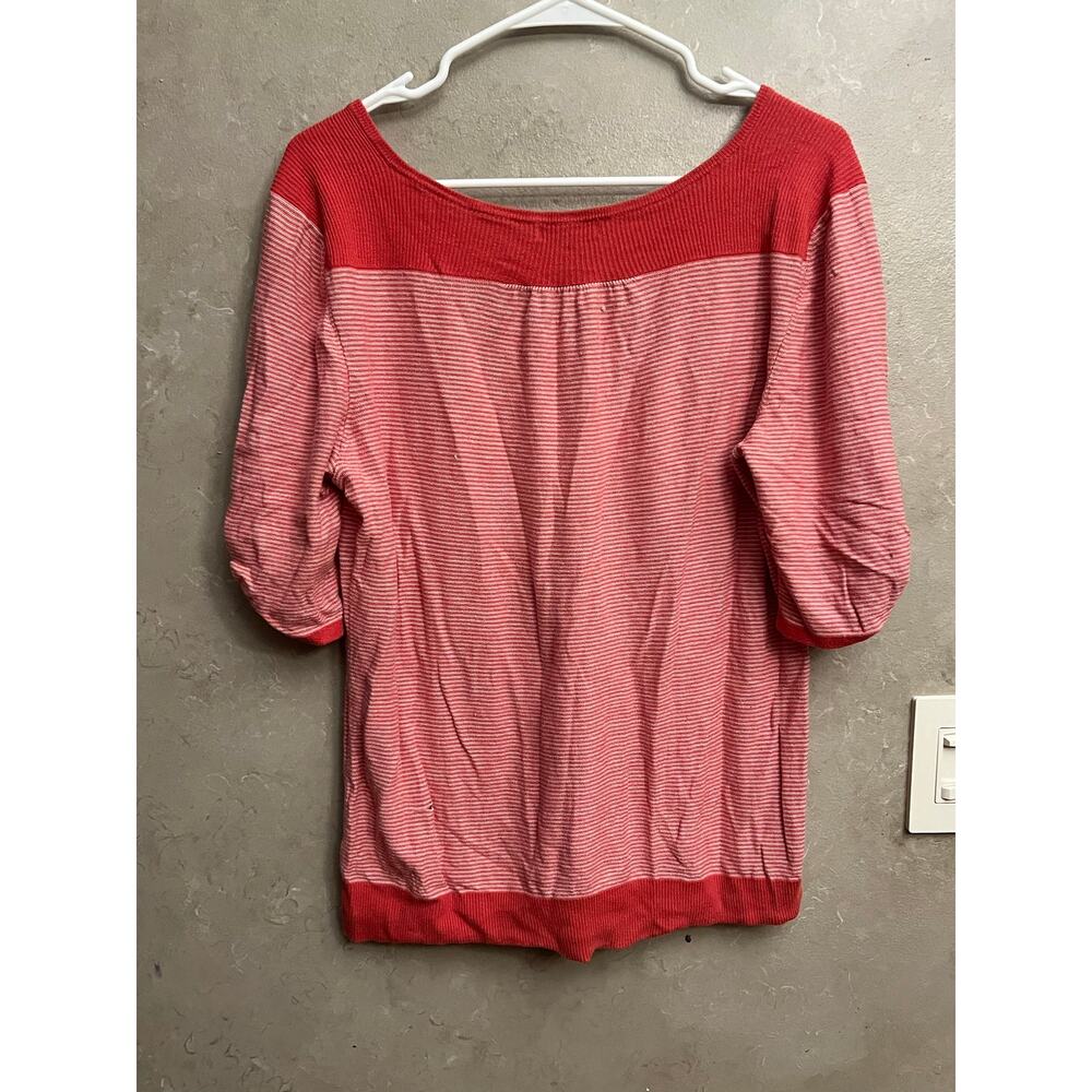 GAP Vintage Striped Knit Sweater Top Red White 3/4 Sleeve V-Neck Casual Size L - Picture 8 of 12